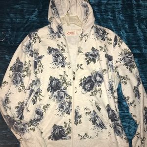 White hooded jacket with blue flowers